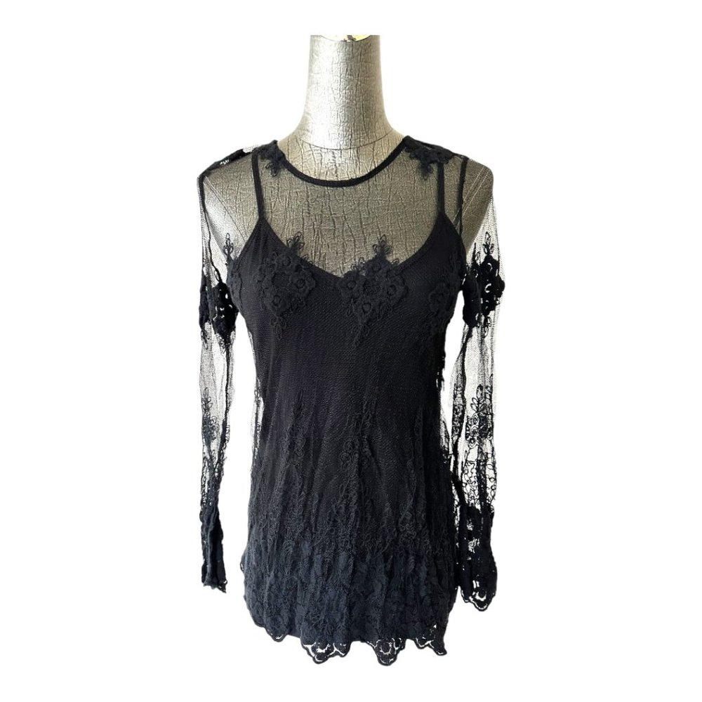 Zara Black Lace Long Sleeve Shirt